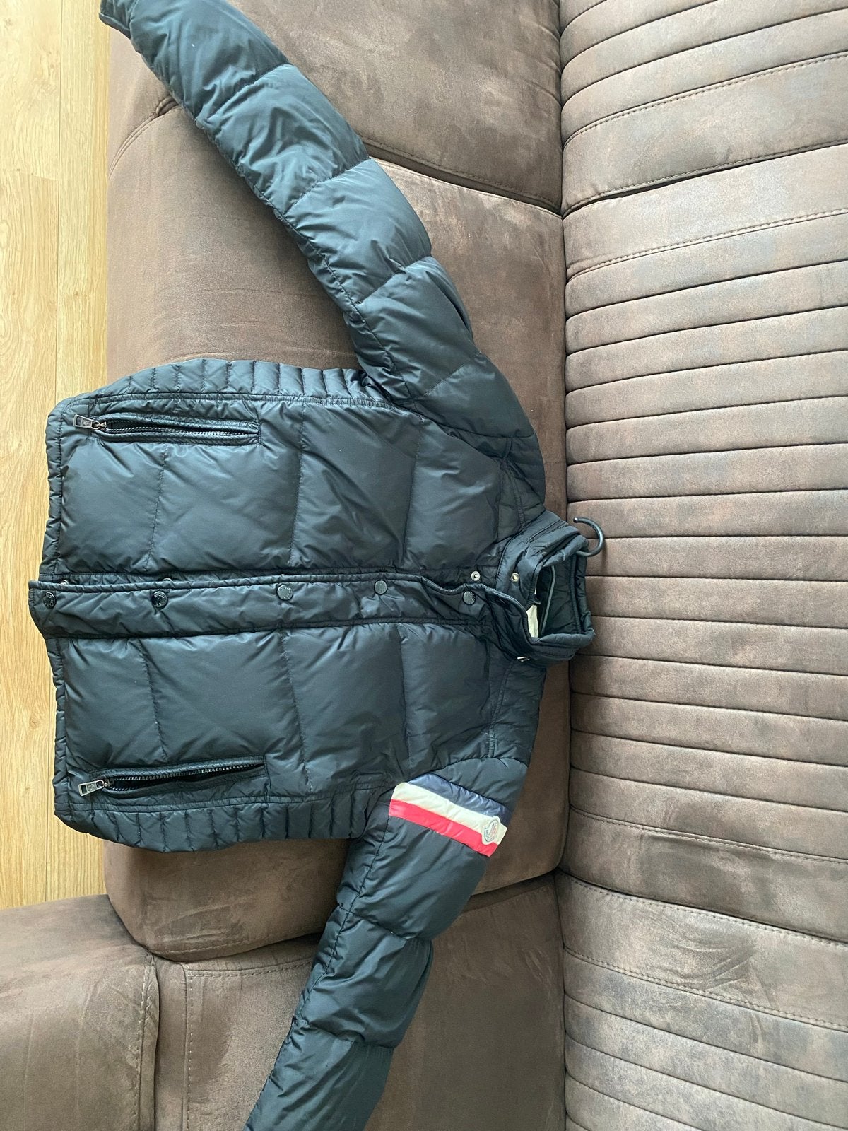 Originele Moncler Biker Jas Maat S Zwart Conditie 8/10, Ophalen of Verzenden, Gedragen, Zwart