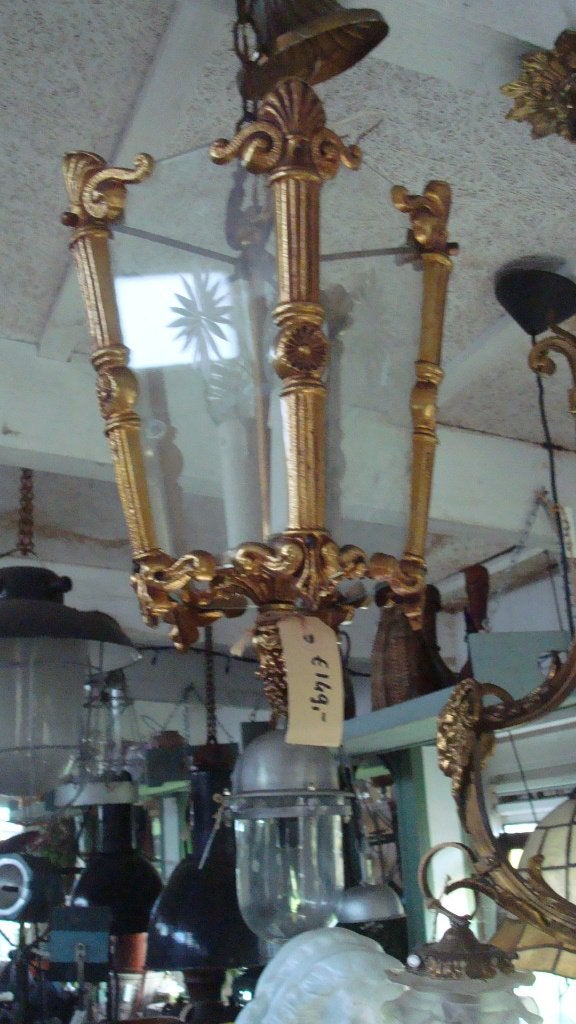 hal lantaarn brons met geslepen glas, Antiek en Kunst, Ophalen of Verzenden
