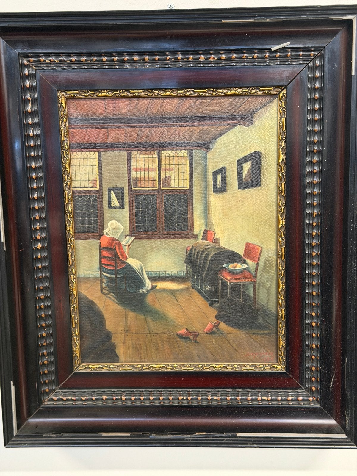 Klassiek olieverfschilderij 'Lezende Vrouw' gesigneerd, Antiek en Kunst, Doek, Portret of Personen, Ophalen of Verzenden, Gesigneerd