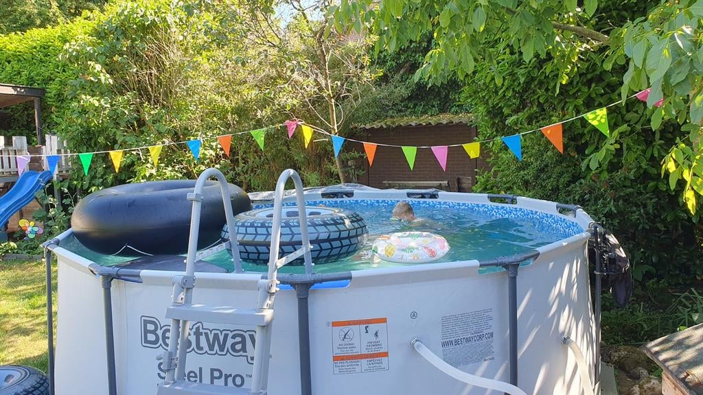 Complete Bestway Zwembad set 366x122cm met Solarverwarming, Tuin en Terras, Gebruikt, Rond, 300 cm of meer, Opzetzwembad