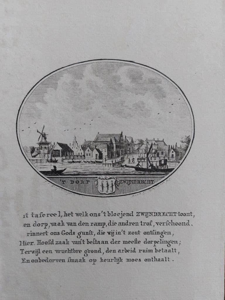 46 / Zwijndrecht Gravure uit 18de eeuw van Ollefen & Bakker, Ophalen of Verzenden