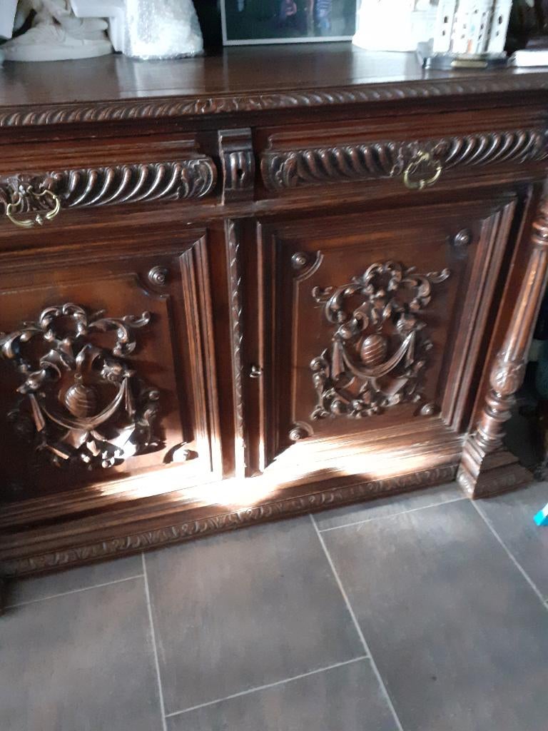 antieke hoge kast met opzetkast/glazen deurtjes, Antiek en Kunst, Ophalen