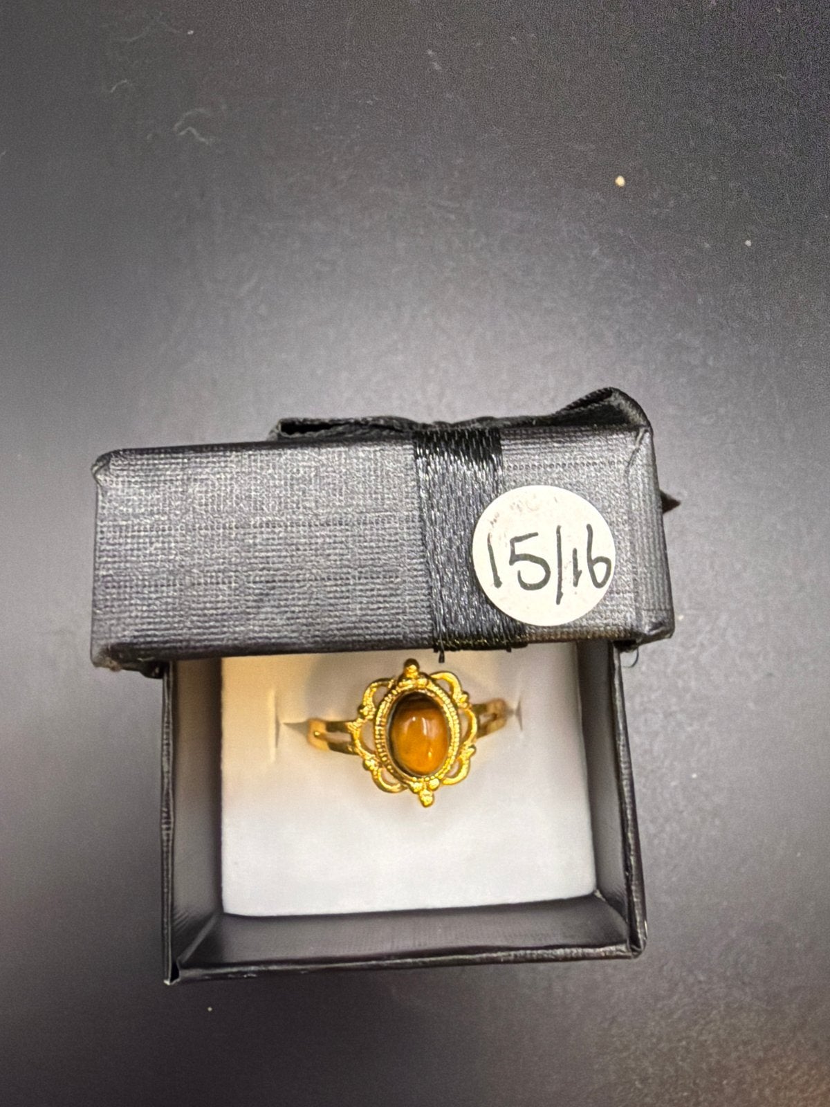 Vergulde Messing Ring met Tijgeroog Steen, Overige materialen, Ophalen of Verzenden, X, Met edelsteen