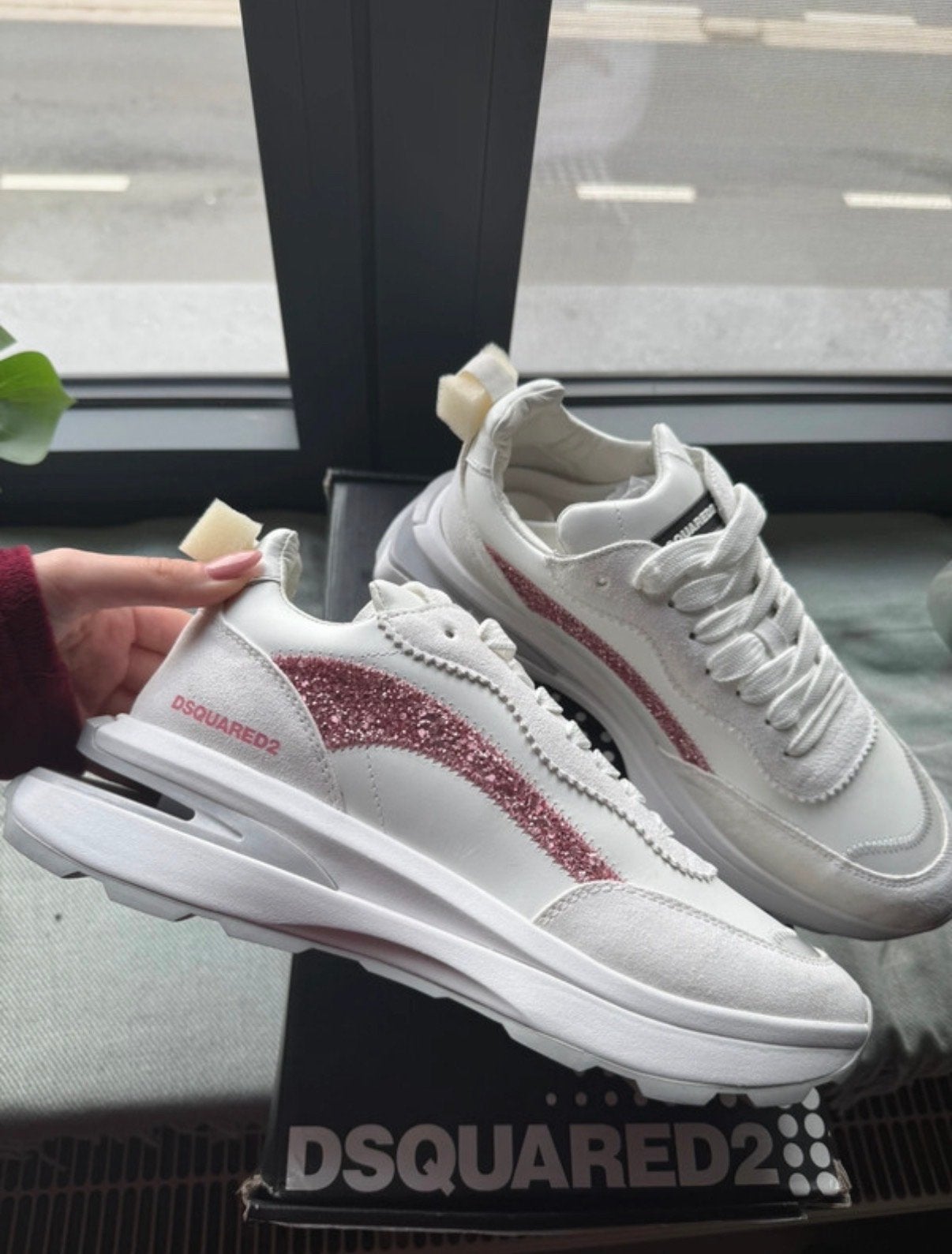 Dsquared2 Sneakers - Wit met roze glitter, Ophalen of Verzenden, Nieuw, Wit, Sneakers of Gympen