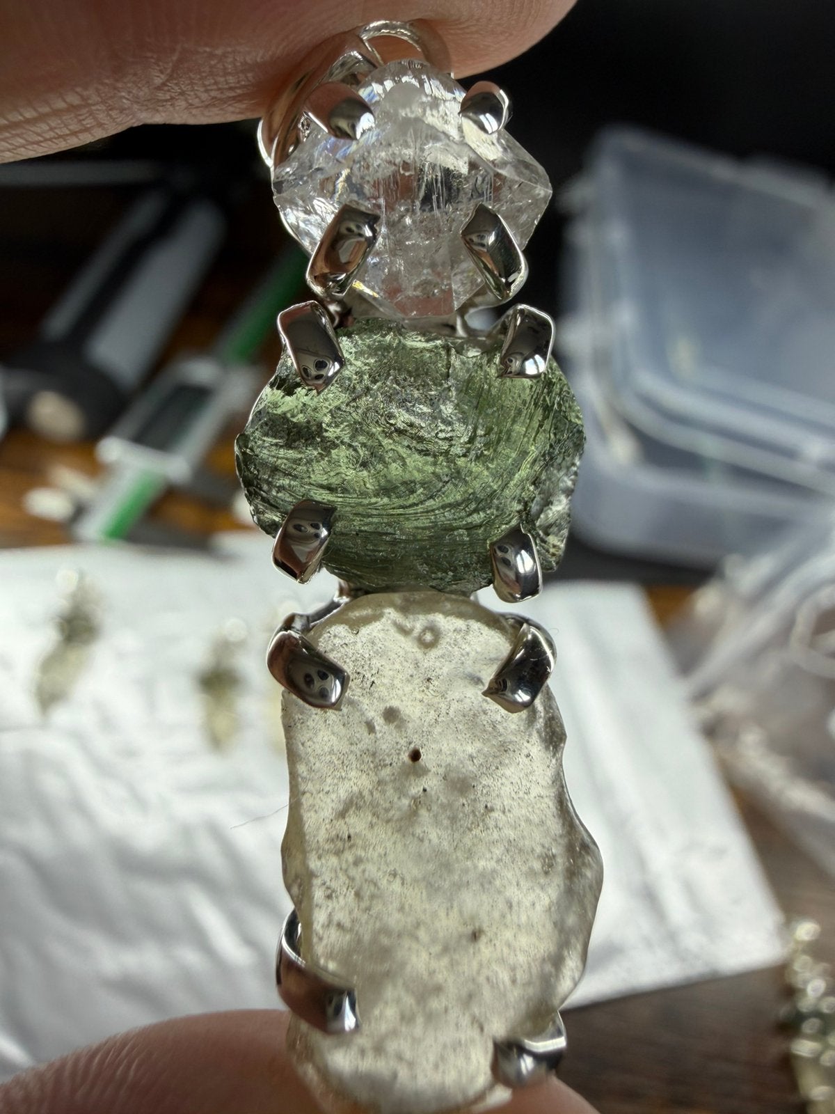 Moldaviet Herkimer Libisch Glas 925 Zilveren Hanger, Nieuw, Ophalen of Verzenden, Met edelsteen, Groen