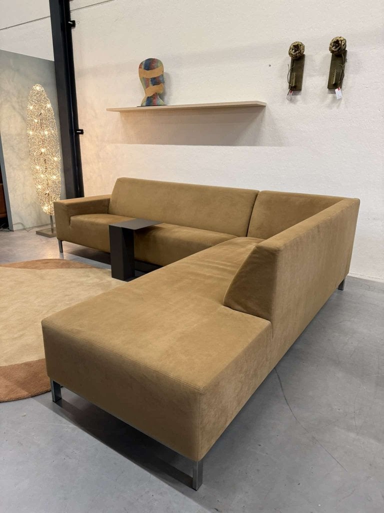 Gelderland 6511 hoekbank Alcantara stof bruin design bank, 250 tot 300 cm, Gebruikt, Hoekbank, Industrieweg 15