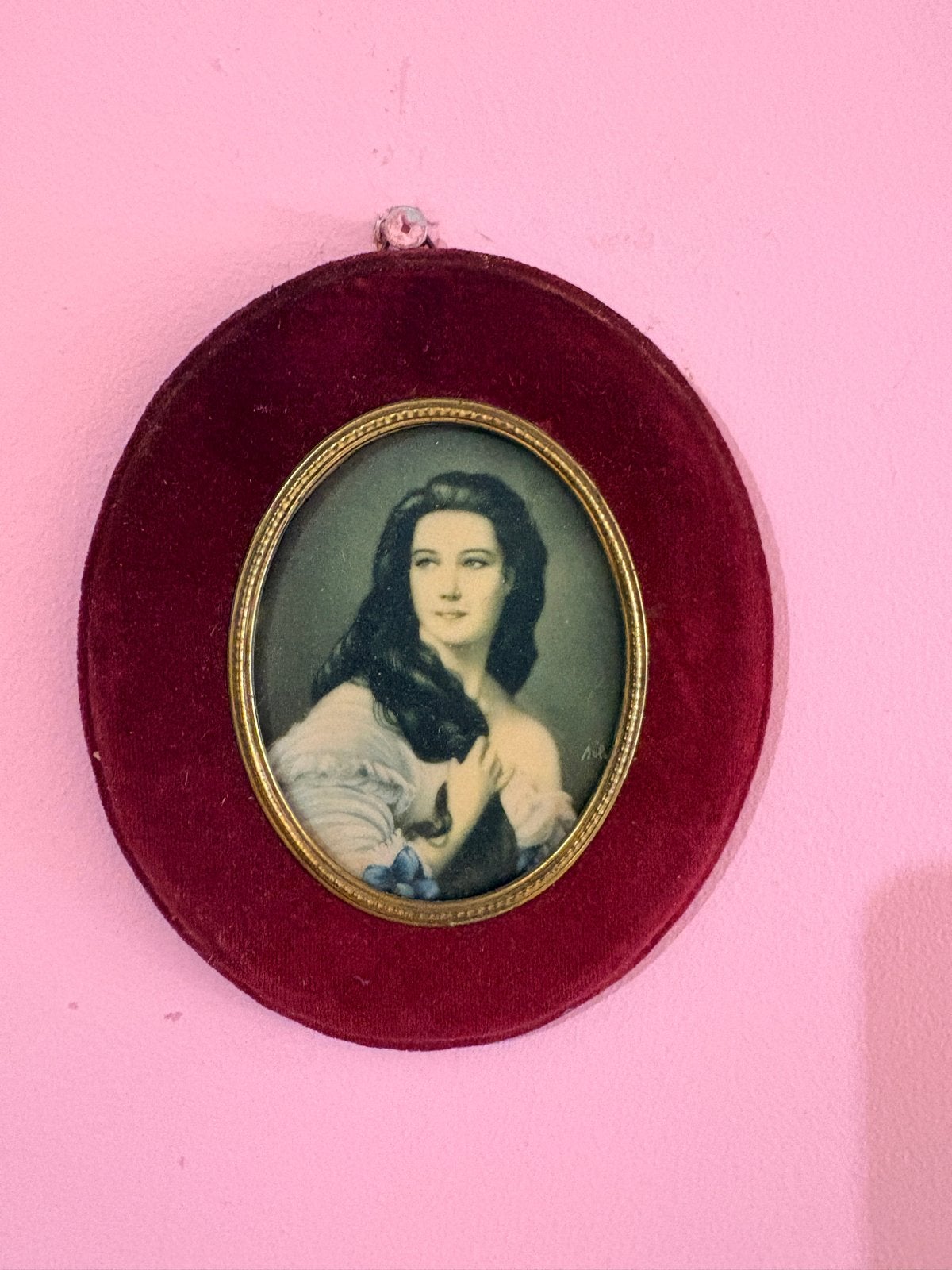 Vintage Ovale Wandminiatuur - Romantisch Portret, Portret of Personen, Overige ondergronden, Ophalen of Verzenden, Print