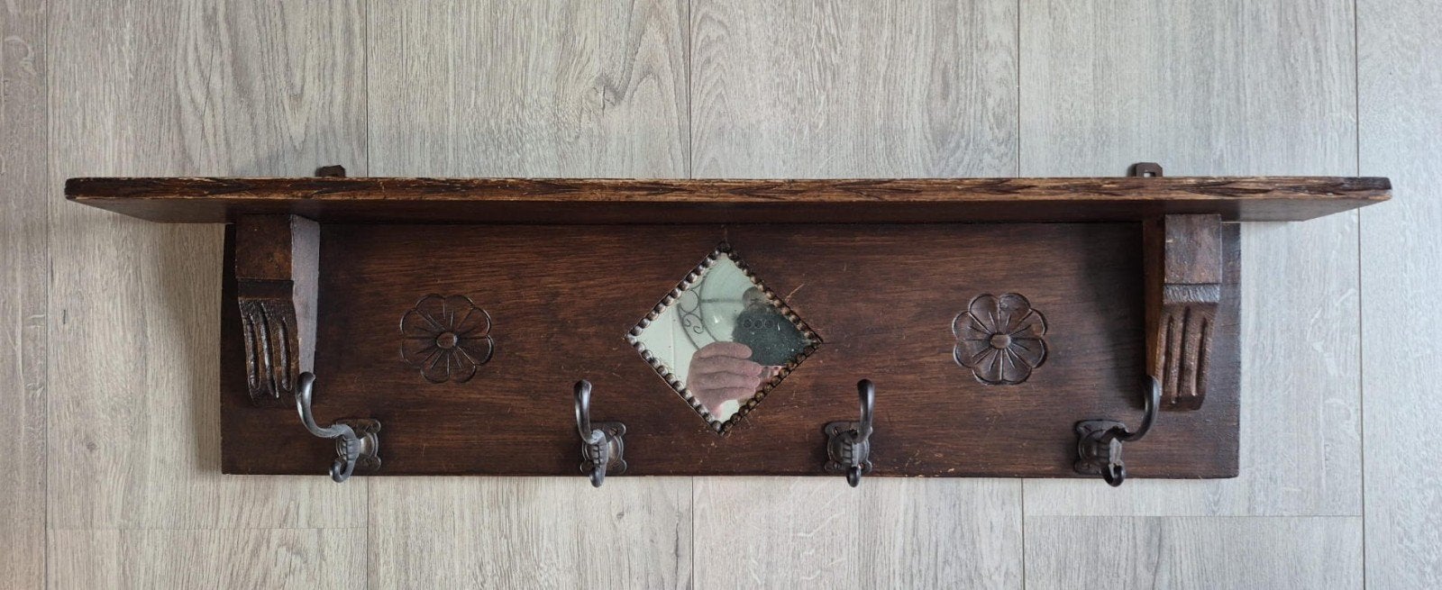 Kapstok hout vintage/antiek, Huis en Inrichting, Woonaccessoires | Kapstokken, Wandkapstok, Gebruikt, Ophalen of Verzenden, Minder dan 100 cm