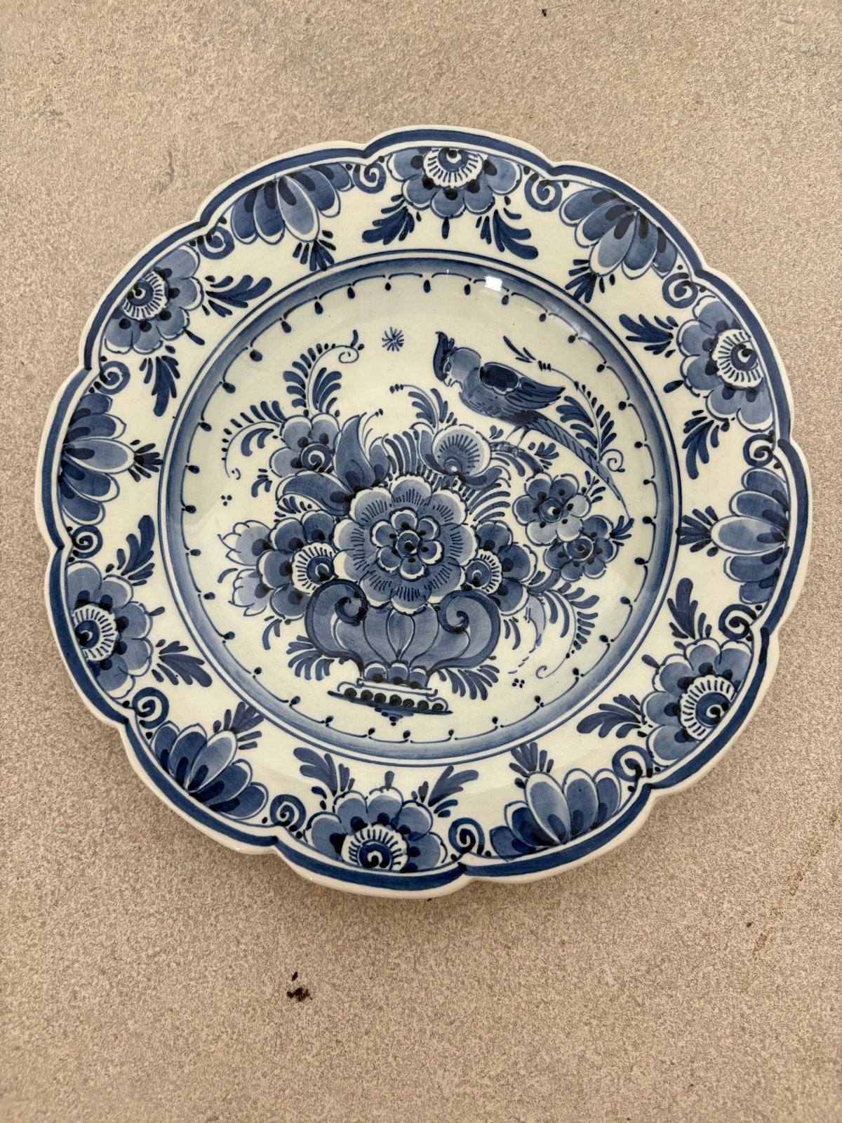 Handgeschilderd Delfts Blauw Wandbord - Vogel & Bloemen, Ophalen of Verzenden