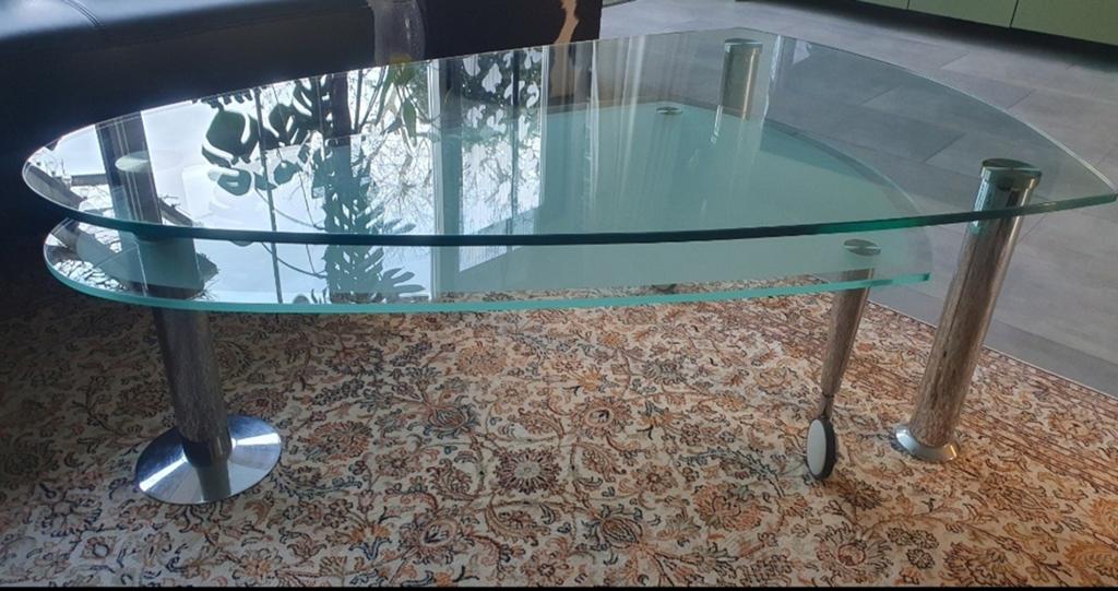 MOET NU WEG.....Design glazen salontafel., Huis en Inrichting, Tafels | Salontafels, Minder dan 50 cm, 50 tot 100 cm, 100 tot 150 cm
