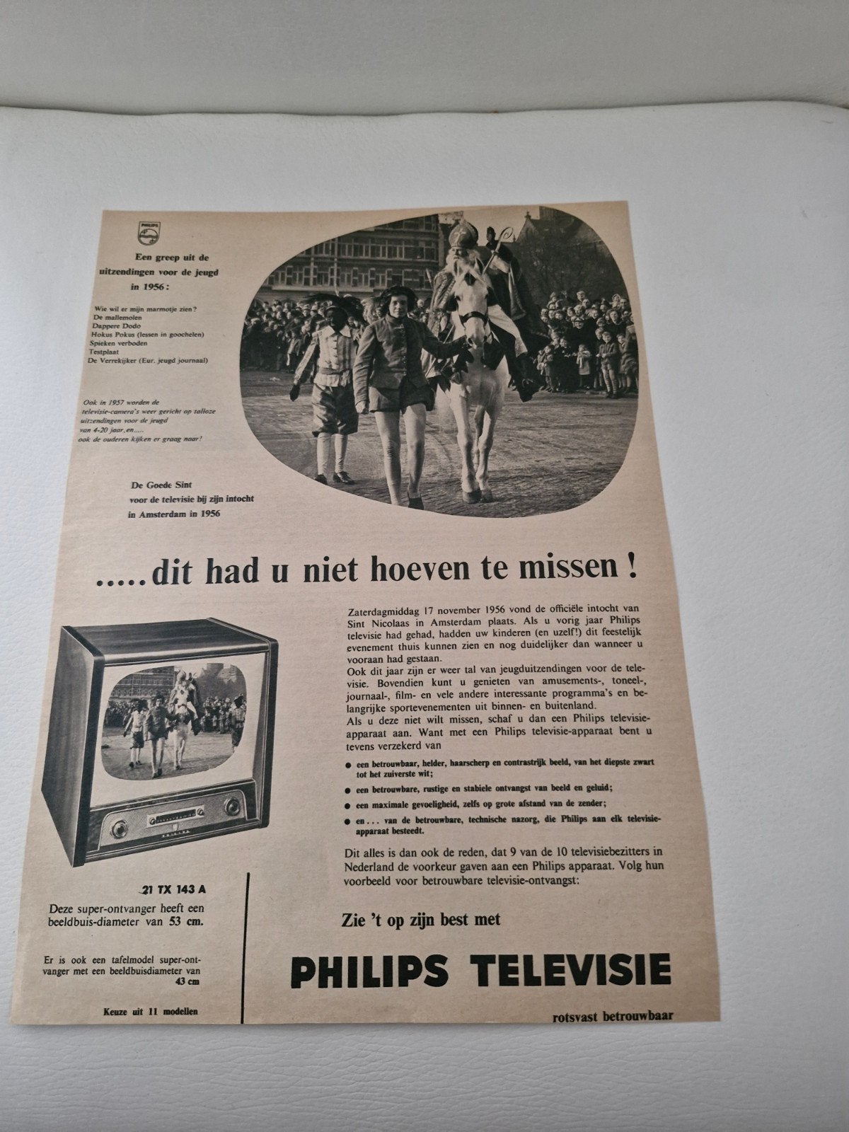 Vintage Philips Televisie Advertentie (1956), Ophalen of Verzenden, 1940 tot 1960, Knipsel(s)