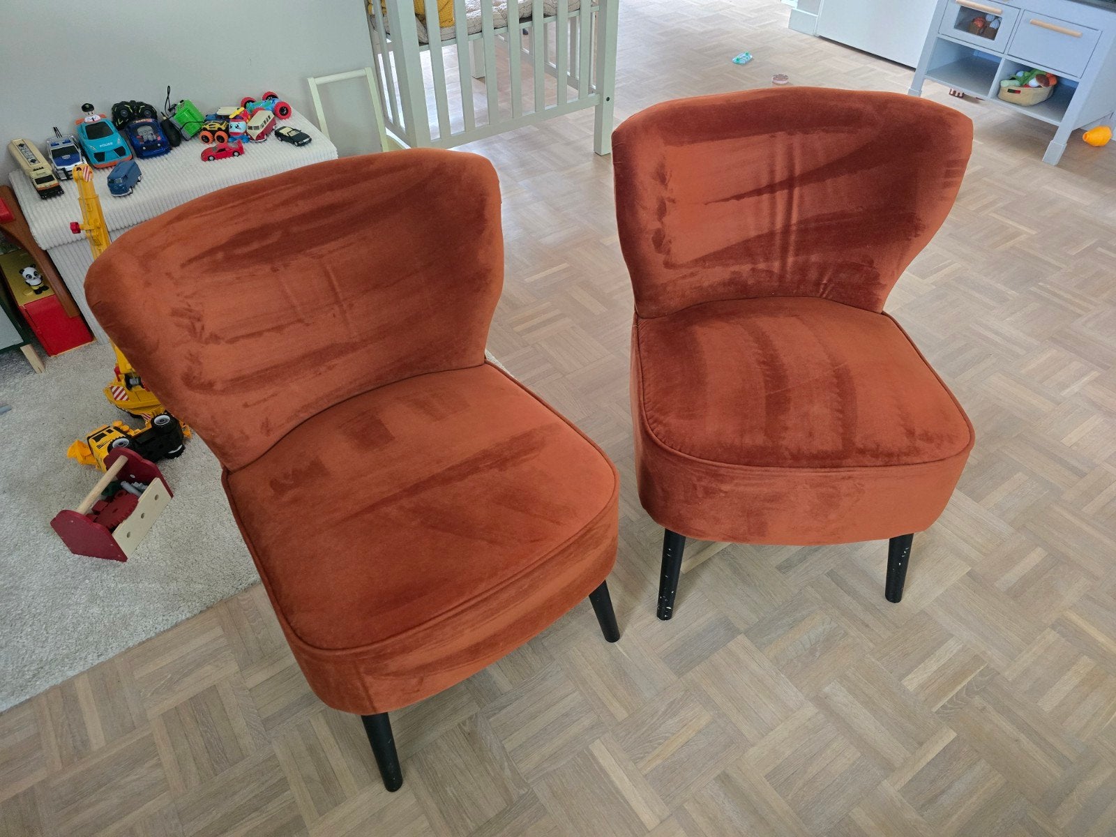 2 Roestbruine Fauteuils (Velvet Stof), Ophalen, Minder dan 75 cm, Zo goed als nieuw, Stof
