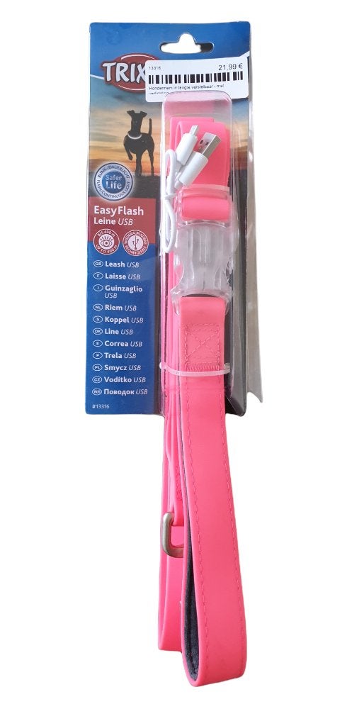 Hondenriem met verlichting TRIXIE Easy Flash Neon Roze OP=OP, Dieren en Toebehoren, Hondenriemen, Ophalen of Verzenden, Nieuw