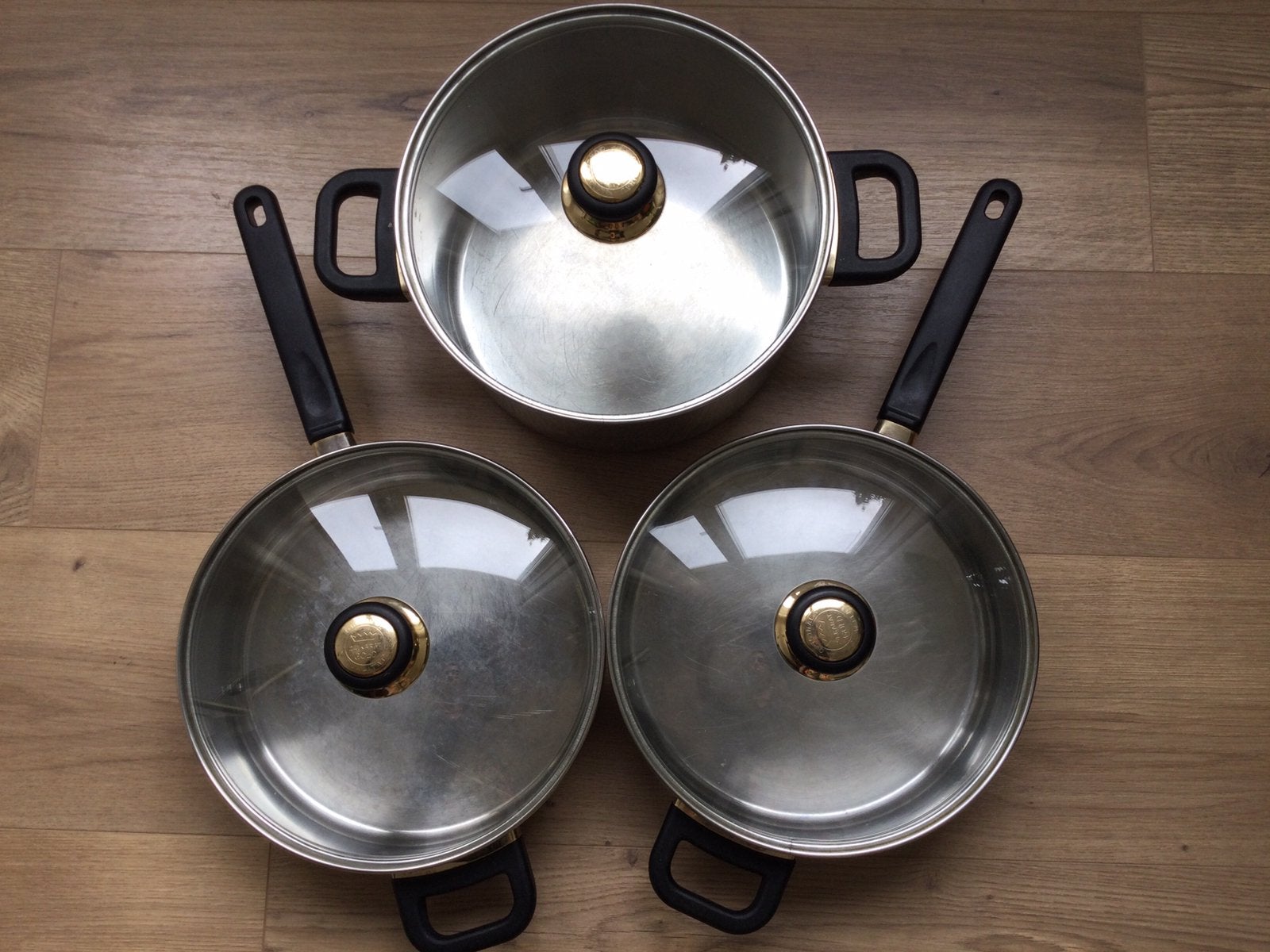 3 mooie kookpannen / hapjes pan, Ophalen of Verzenden, Gebruikt, Rvs, Pannenset