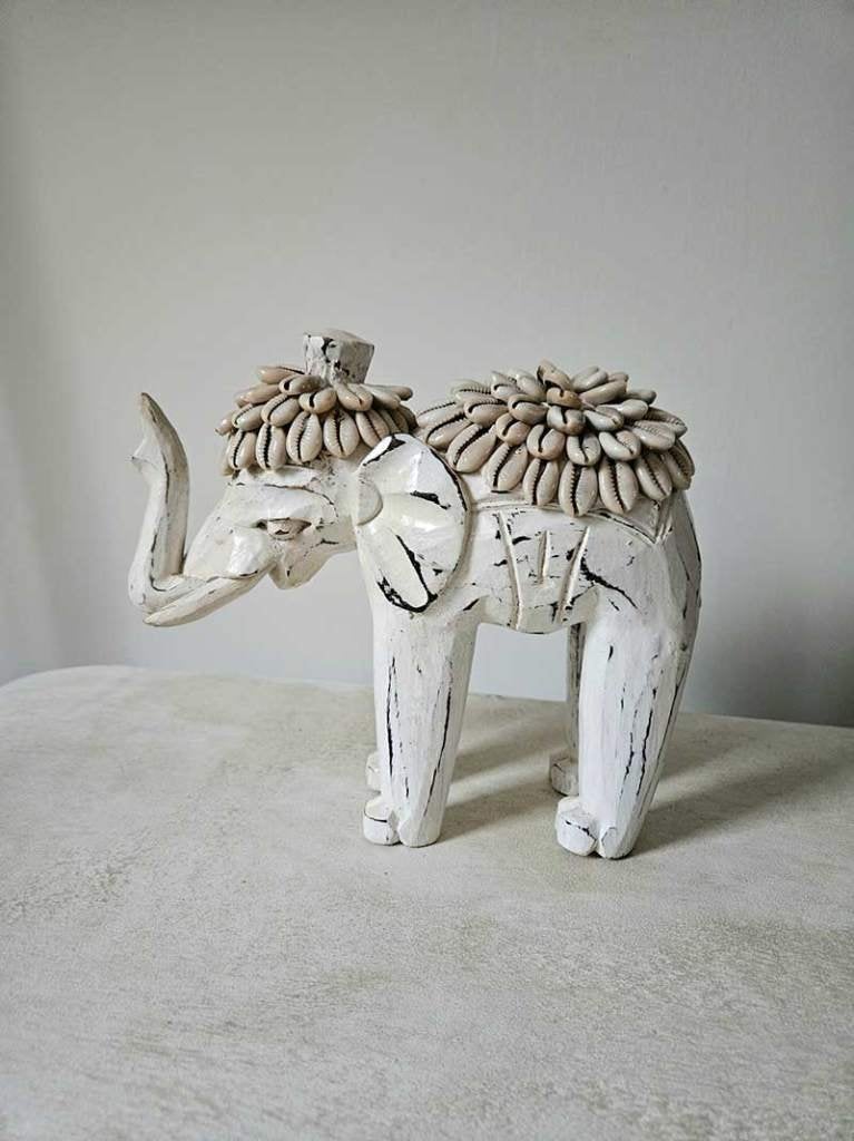 Houten olifant wit 2 uit Bali, Huis en Inrichting, Hout, Boho, Ophalen of Verzenden, Wit