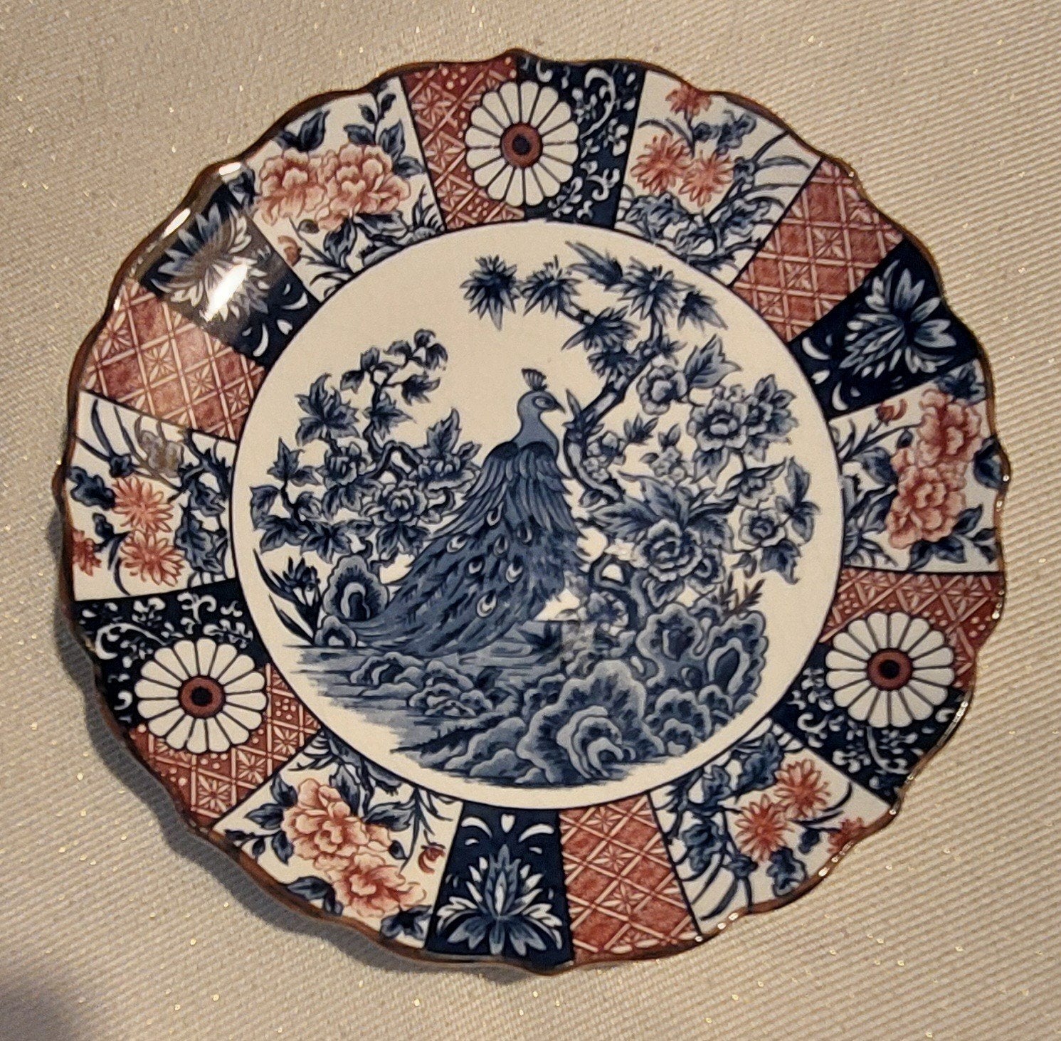 Prachtig Vintage Japans Imari Wandbordje met Pauw – 15 cm!!, Ophalen of Verzenden