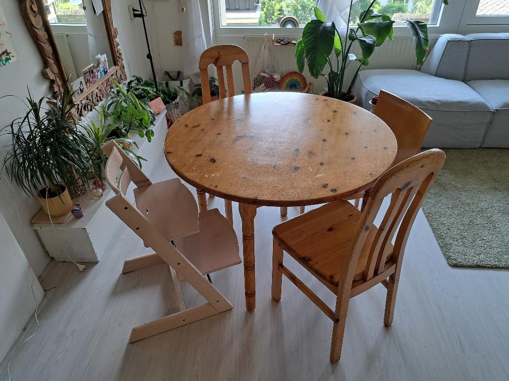 Grenen ronde tafel, Ophalen, Gebruikt, 50 tot 100 cm, Rond
