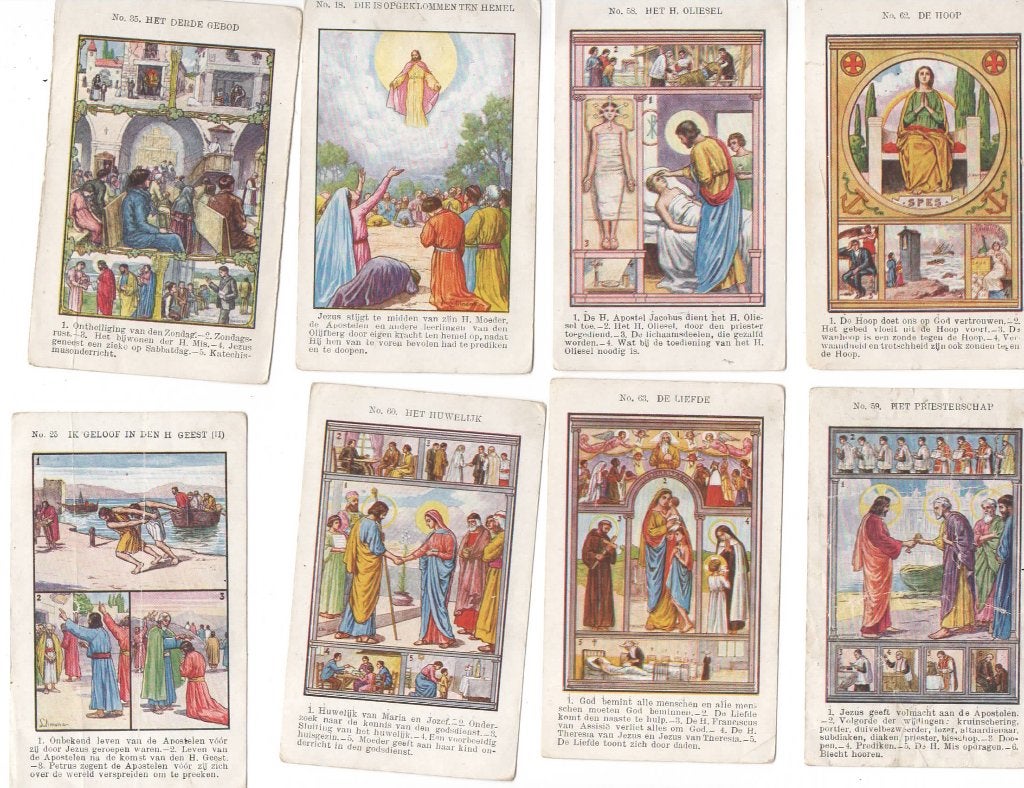 8 prachtige religieuze Prentje met een thema, Verzamelen, Ophalen of Verzenden, Zo goed als nieuw, Kaart of Prent, Christendom | Katholiek