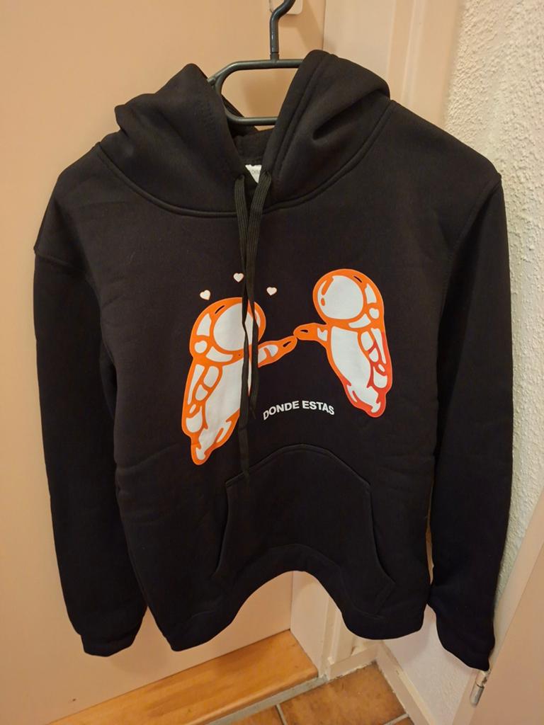 Zwarte hoodie met print voor heren - Maat S, Kleding | Heren, Truien en Vesten, Onbekend, Zwart, Ophalen of Verzenden, Gedragen