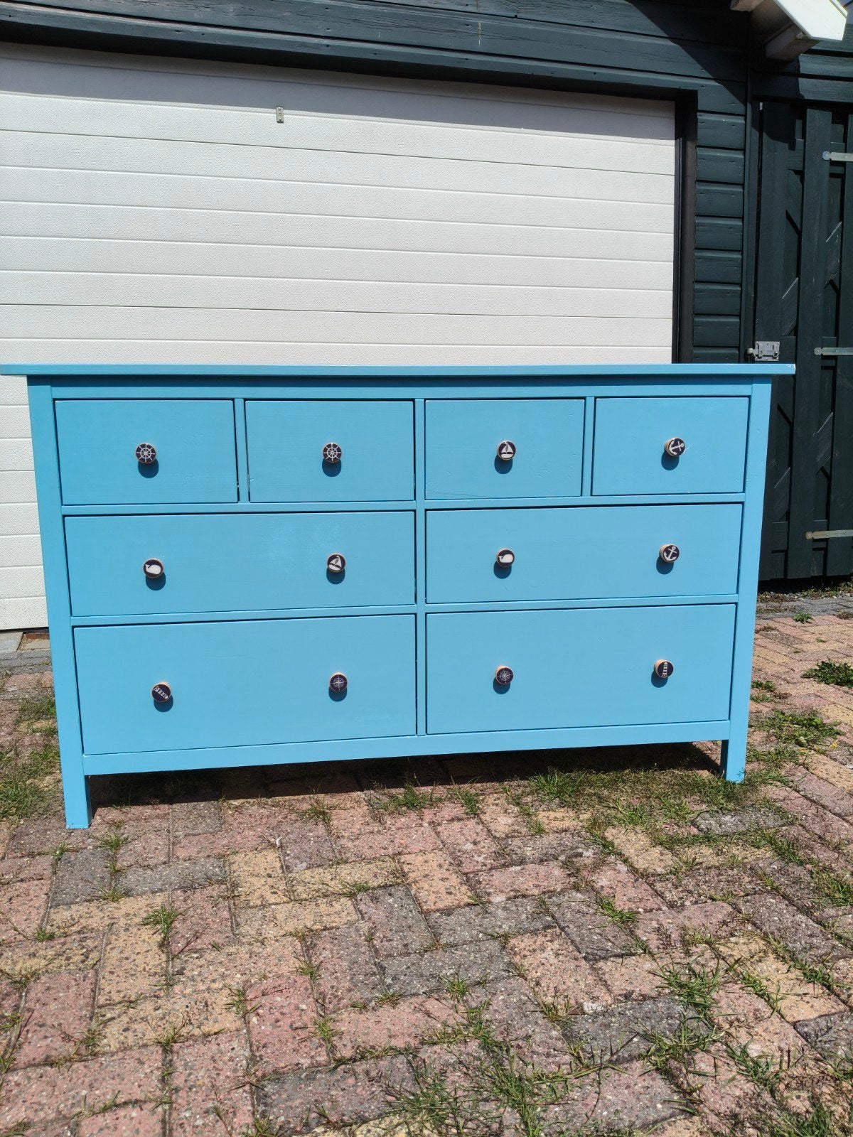 Lichtblauwe Hemnes kast met 8 lades, Huis en Inrichting, Kasten | Ladekasten, Ophalen, Gebruikt, 100 tot 150 cm, 5 laden of meer