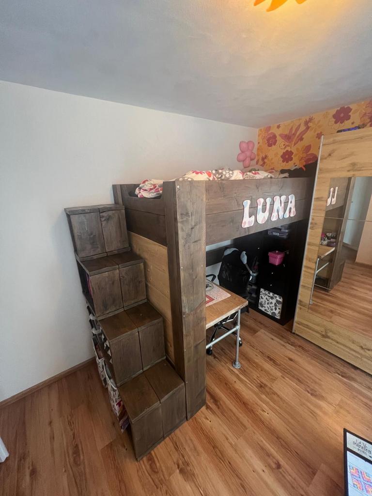 Steigerhouten kinderbed. Hoogslaper, Kinderen en Baby's, Kinderkamer | Stapelbedden en Hoogslapers, Ophalen, Gebruikt, Hoogslaper