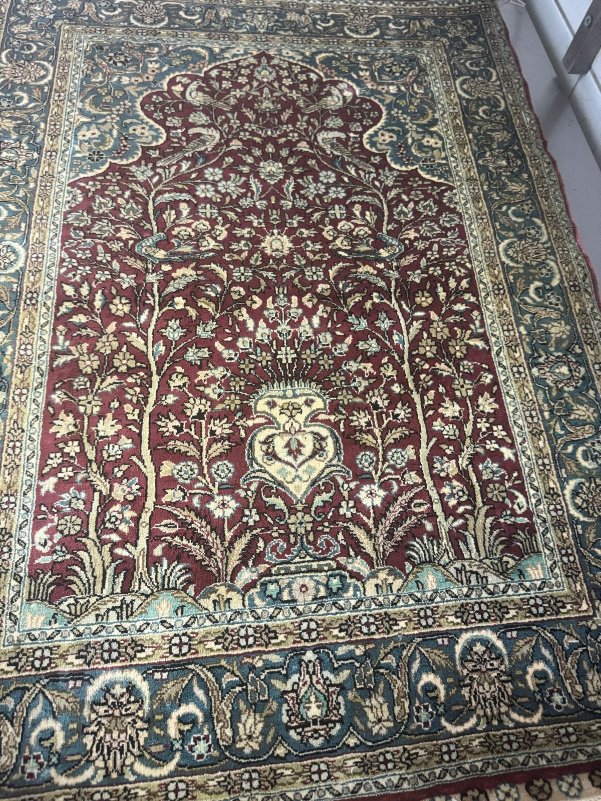 Hereke Perzisch tapijt - 93x63 cm - Goede staat, Huis en Inrichting, Gebruikt, Rechthoekig, Rood, 50 tot 100 cm
