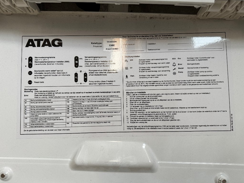 CV ketel Atag, Ophalen, 30 tot 80 cm, Gebruikt, Cv-ketel of Combi-ketel