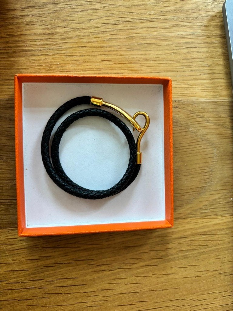 Hermès Jumbo leather bracelet, Sieraden, Tassen en Uiterlijk, Ophalen of Verzenden, Gebruikt, Zwart, Leer