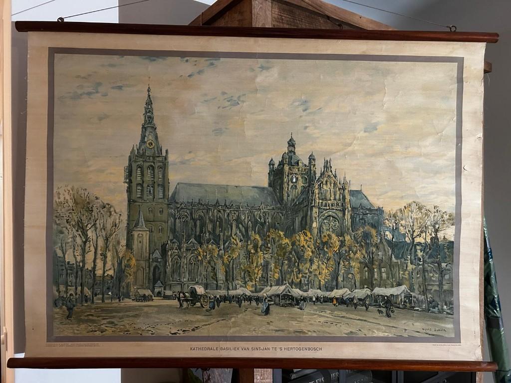 De kathedrale basiliek Sint-Jan te 's Hertogenbosch, Antiek en Kunst, Antiek | Schoolplaten, Ophalen of Verzenden, Stad- en Dorpsgezichten