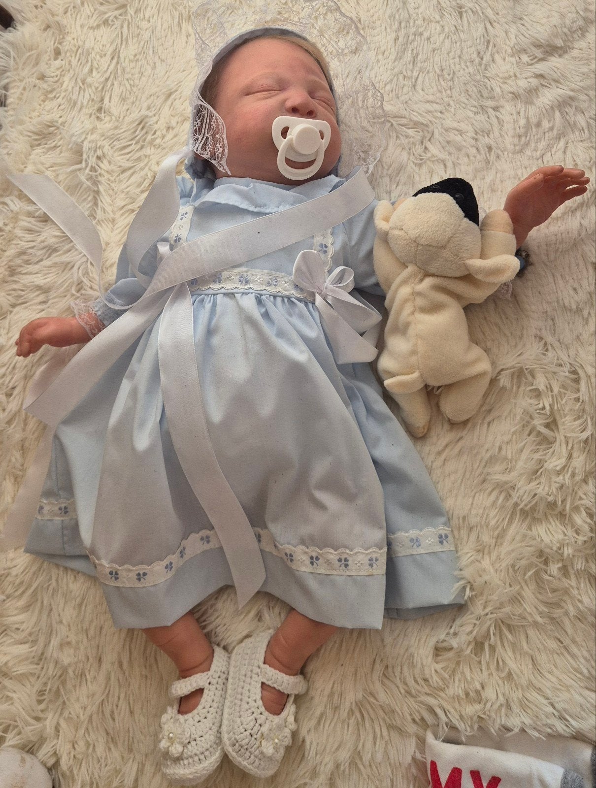 Reborn babypop met kleding, speentje een slofjes, Ophalen, Zo goed als nieuw, Pop, Levensecht of Reborn