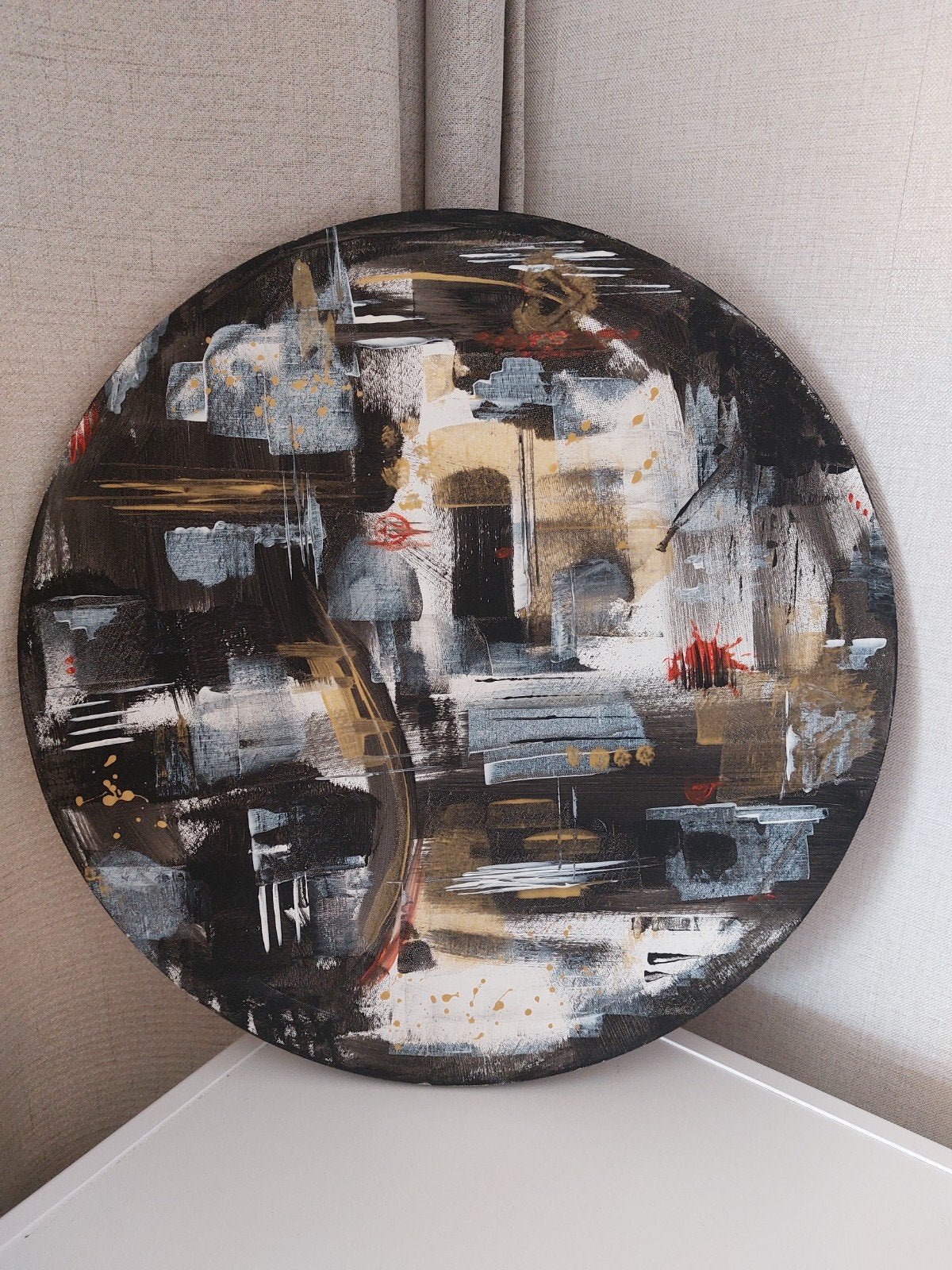 abstract schilderij selfmade doorsnee 50 cm, Antiek en Kunst, Ophalen