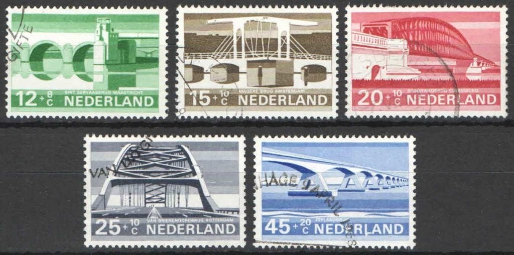 Nederland NVPH nr 901/5 gestempeld Bruggen 1968, Postzegels en Munten, Ophalen of Verzenden, Na 1940, Gestempeld