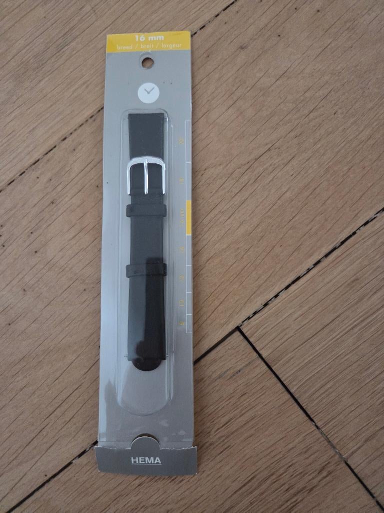 horlogebandje, zwart, dames, 16 mm NIEUW!, Overige merken, Leer, Polshorloge, Nieuw