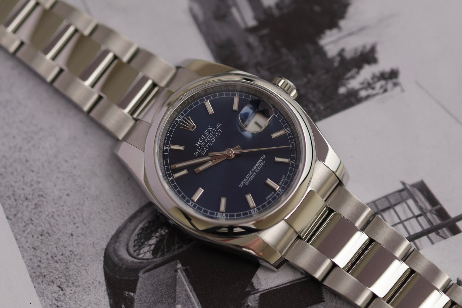 Rolex Datejust 36 116200 Blauwe Wijzerplaat 2015 Full Set, Staal, Gebruikt, Polshorloge, Ophalen of Verzenden