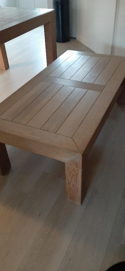 Eetkamertafel en salontafel massief eiken white wash, Huis en Inrichting, Tafels | Eettafels, Ophalen, Gebruikt, Eikenhout, 50 tot 100 cm