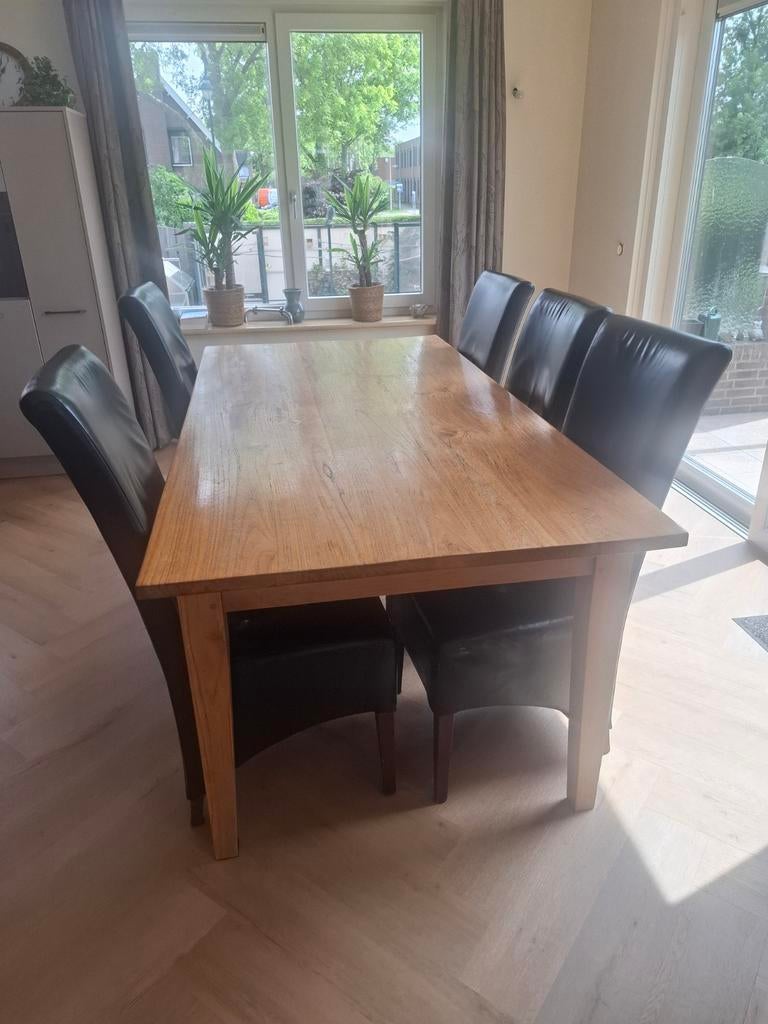 Eettafel mooi met stoelen., Ophalen of Verzenden, Rechthoekig, 200 cm of meer, 50 tot 100 cm