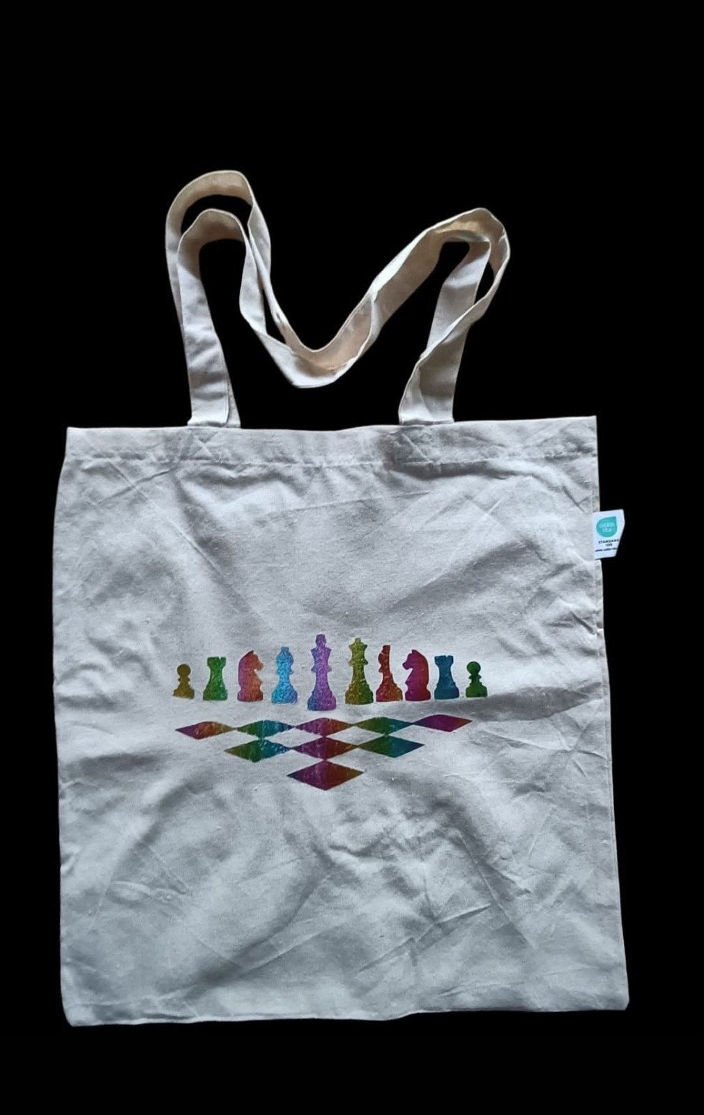 Witte stoffen tas met schaakstukken opdruk, Ophalen, Zo goed als nieuw, Wit, Shopper