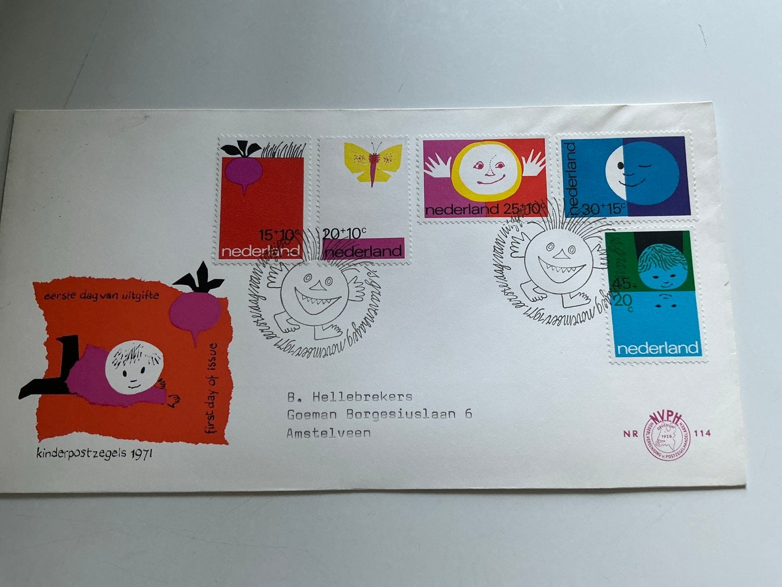 Eerste Dag Envelop Kinderpostzegels 1971, Ophalen of Verzenden, Na 1940, Gestempeld