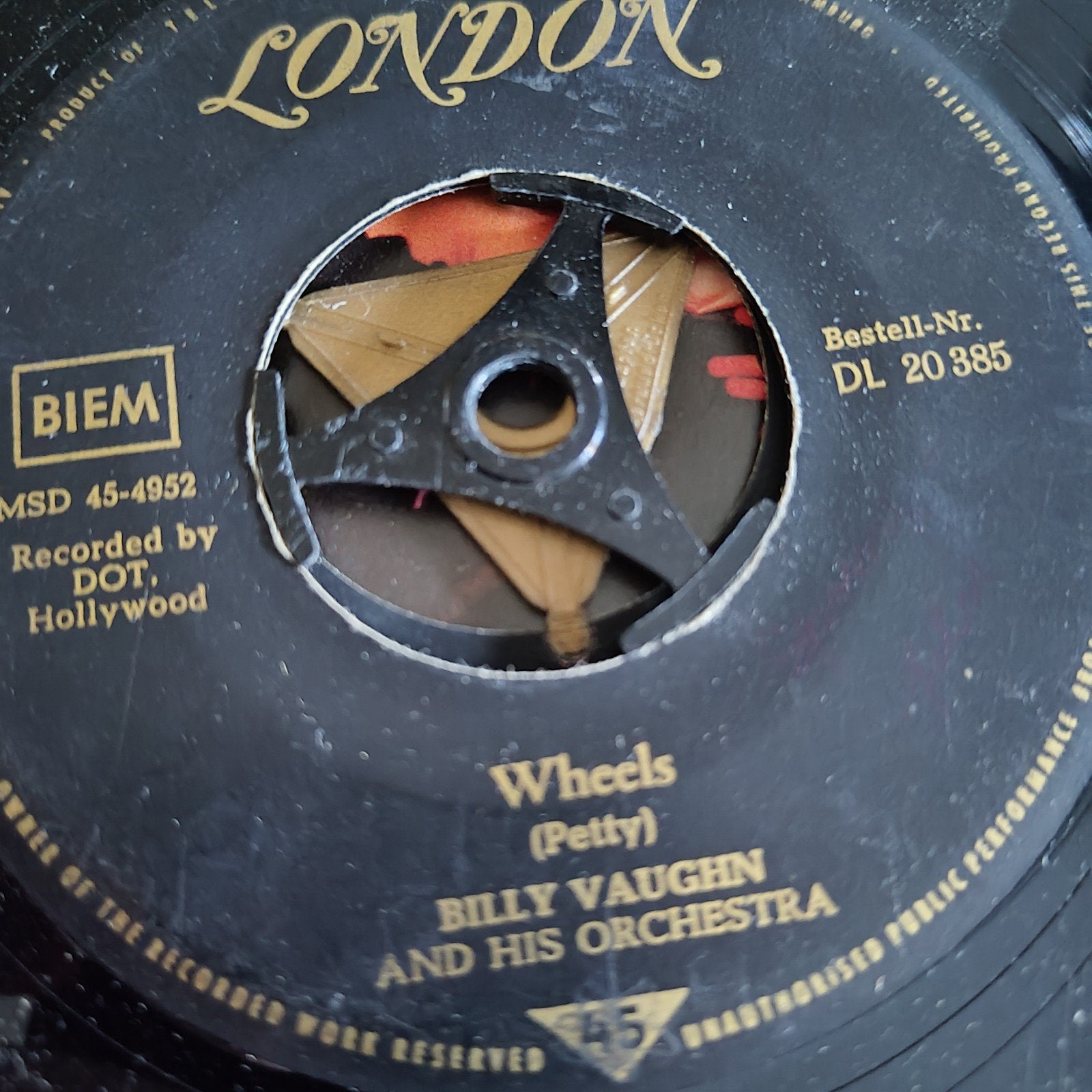 Billy Vaughn Orchestra - Wheels (Petty) 45 RPM Vinyl, Gebruikt, 7 inch, Ophalen of Verzenden, Pop