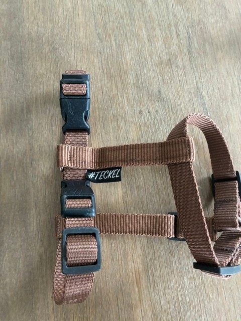 Honden tuigje #teckel hashteckel puppy maat M bruin, Overige merken, Ophalen of Verzenden, Zo goed als nieuw, Hondentuig