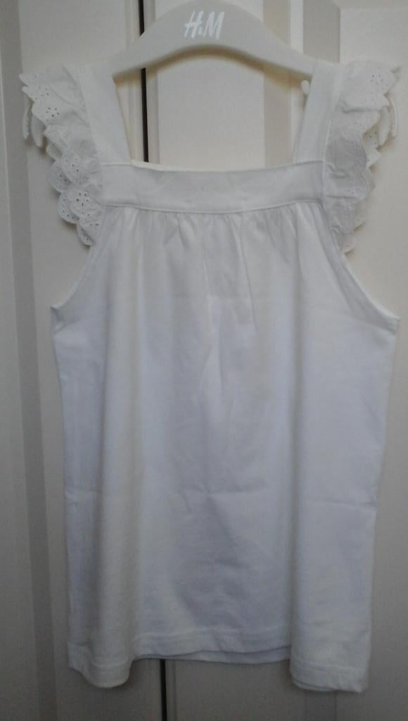 H&M wit mouwloze topje met kant (maat 122 – 128), Ophalen, Meisje, H&M, Overhemd of Blouse