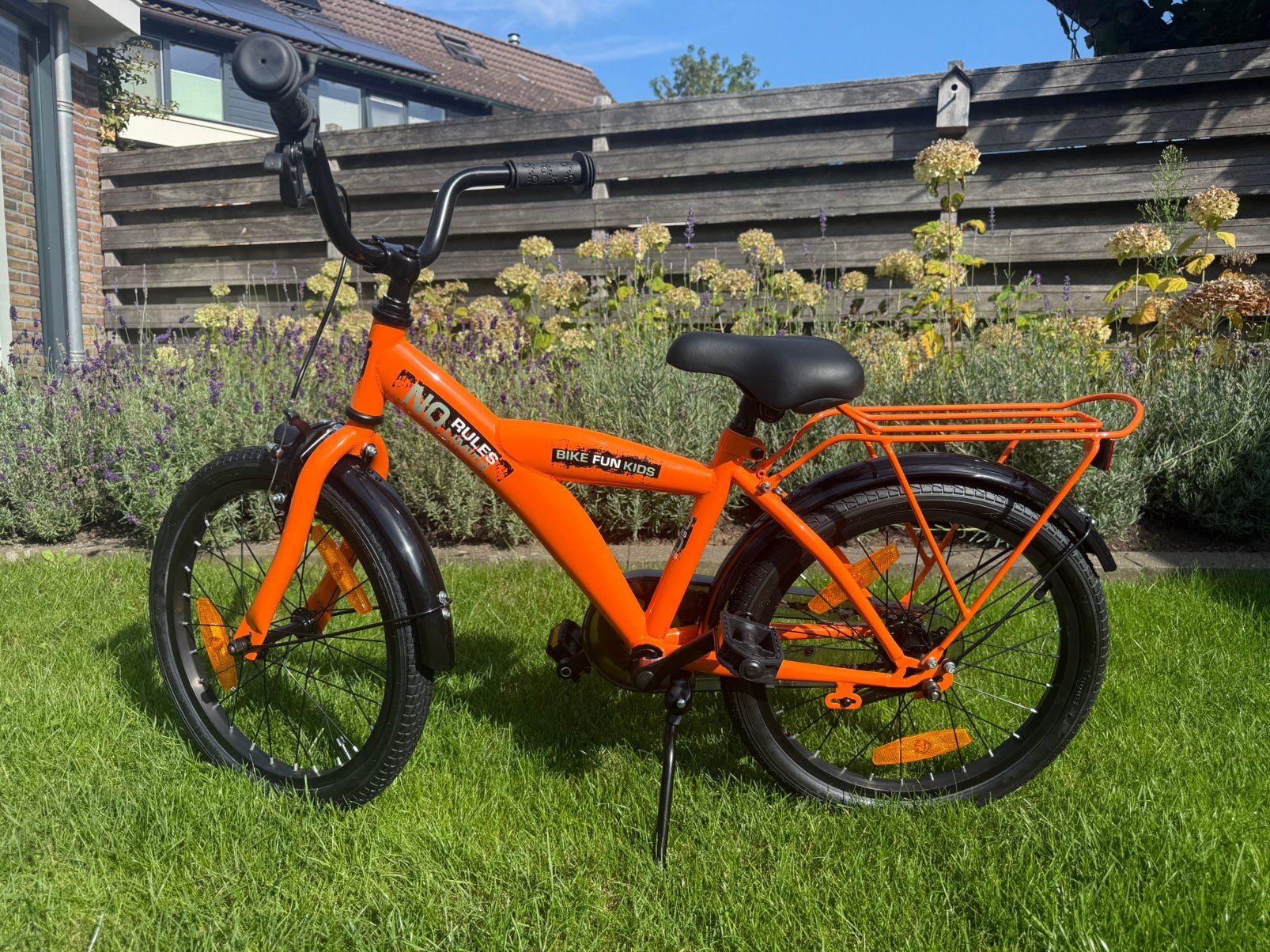 Bike Fun stoere kinderfiets 18 inch oranje + zwart, Ophalen, Terugtraprem, 16 tot 20 inch, Onbekend