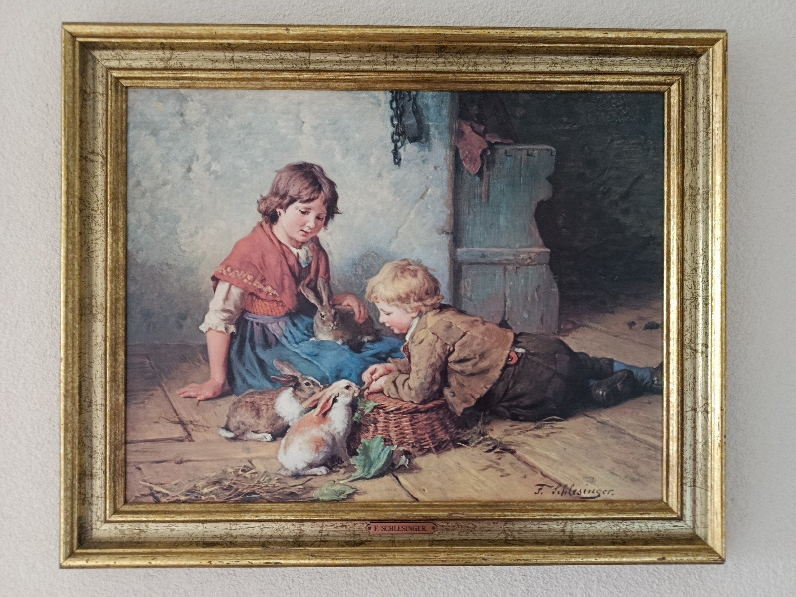 reproductie van F Schlesinger - konijnen voeren voeren, Ophalen, Klassiek