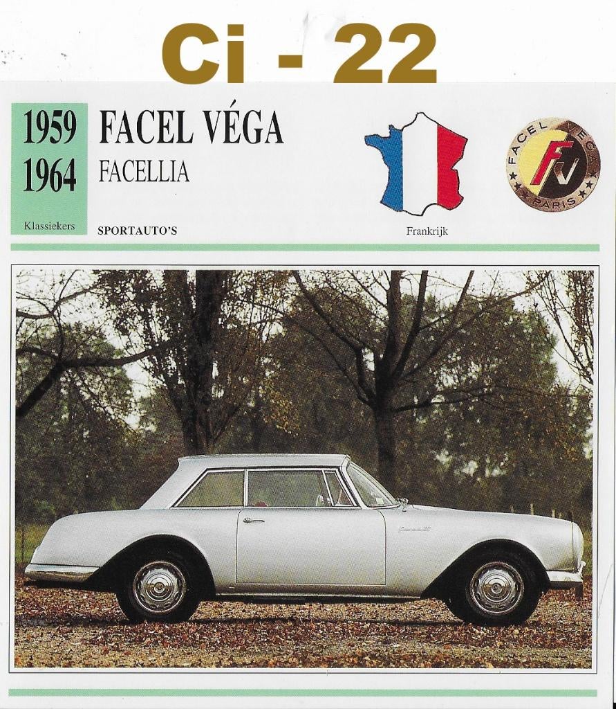 CI22 Autokaart Facel Vega Facellia ( 1959- 1964 ), Ophalen of Verzenden, Zo goed als nieuw, Auto's