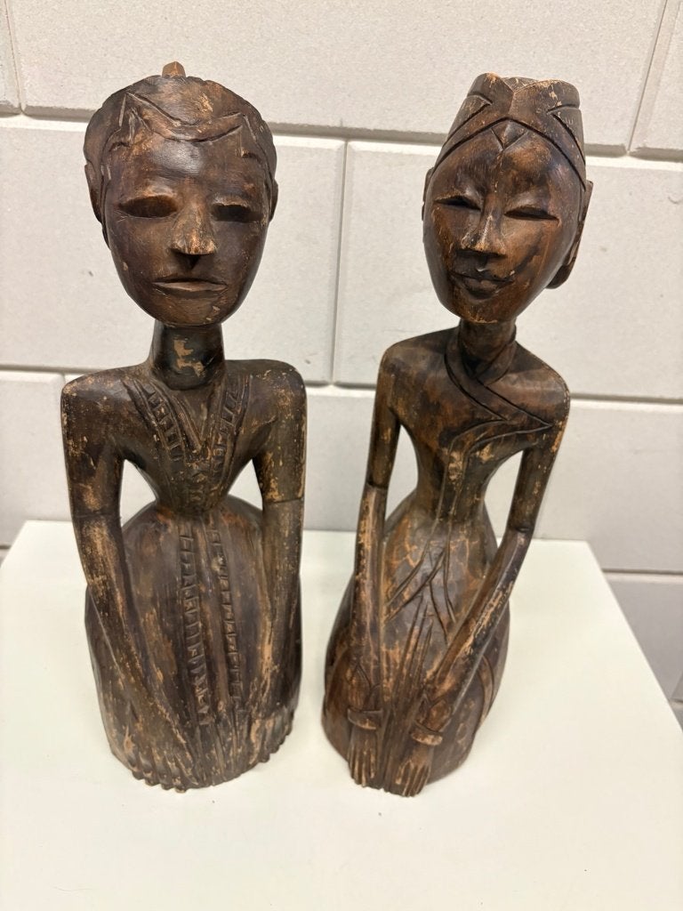 Loro Blonyo beelden - Handgesneden hout uit Java Indonedië, Overige onderwerpen, Houtsnijwerk, Ophalen of Verzenden, Handgemaakt