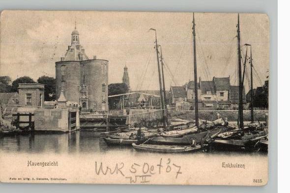 Enkhuizen Havengezicht  veel schepen st 1907 uitg A.Dekema, Verzenden, Voor 1920, Gelopen, Noord-Holland