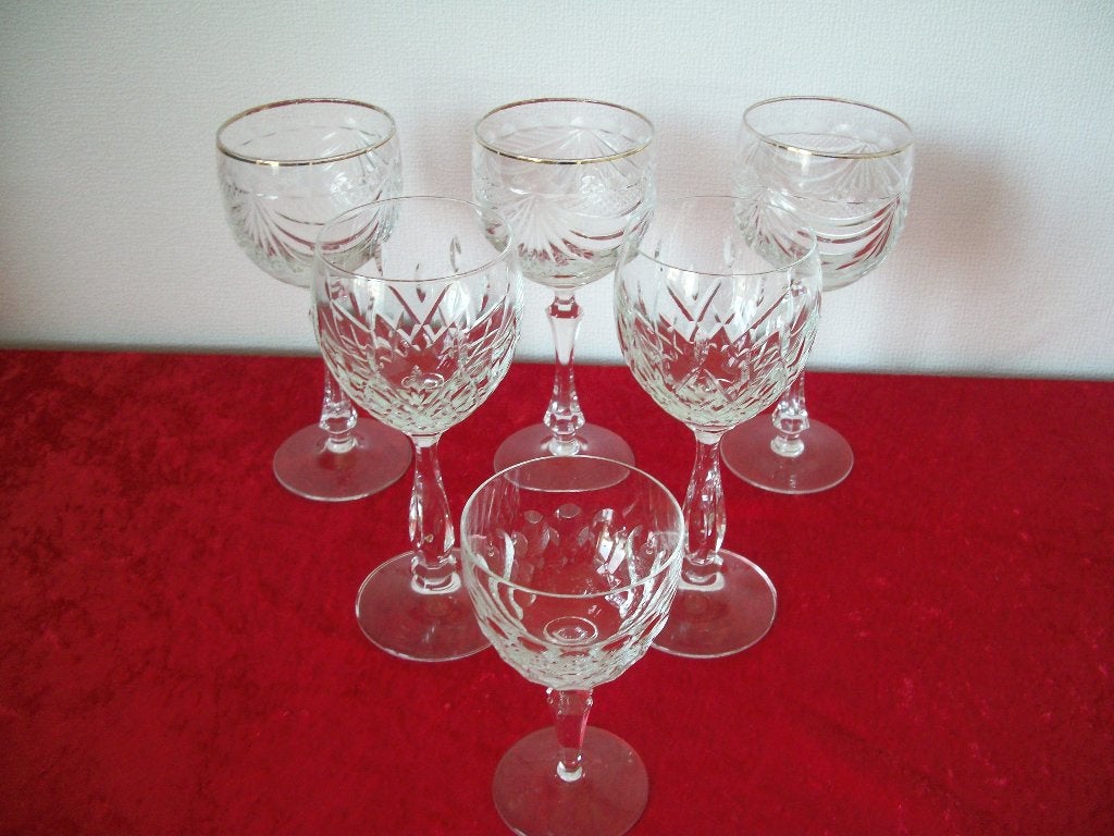 6 Wijnglazen Kristal - 17 - 12 hoog - netjes - per stuk, Antiek en Kunst, Ophalen of Verzenden