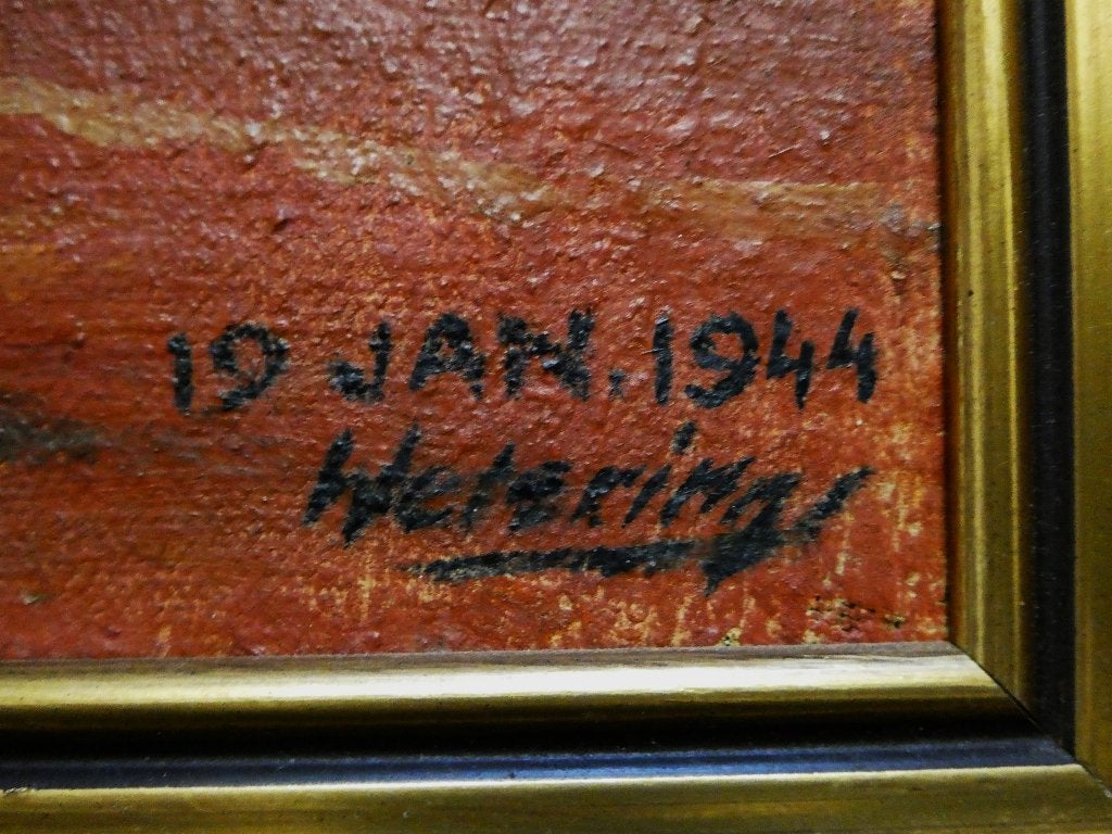 Stilleven speelkaarten met tabakspijp gesign. 1944 Wetering, Antiek en Kunst, Doek, Stilleven, Ophalen of Verzenden, Gedateerd