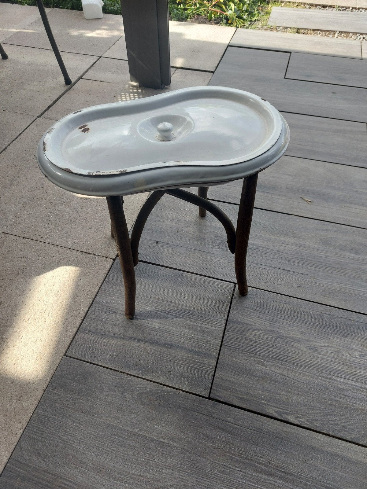 Emaille kinderbad/po? met houten onderstel., Ophalen