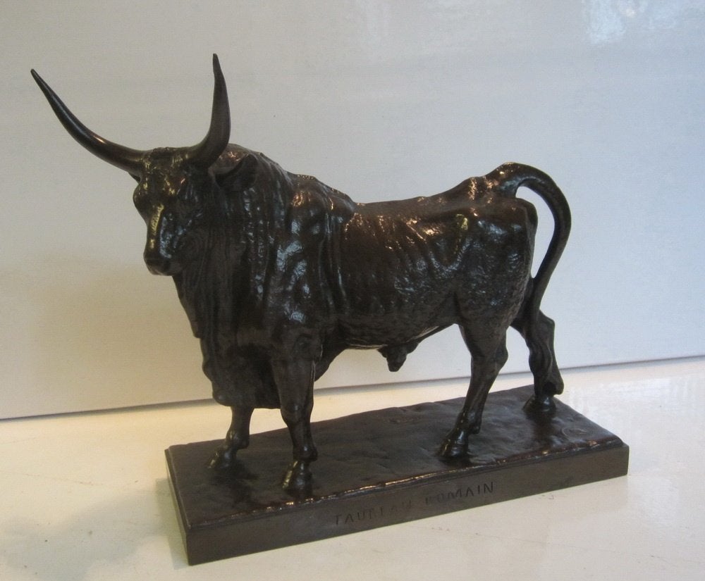 Antieke brons stier, Clésinger, gieterij Barbedienne ca 1855, Ophalen of Verzenden, Gemerkt, Beeld, Brons